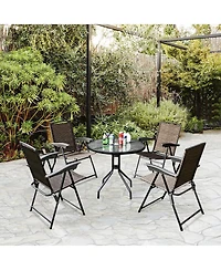 5PC Bistro Outdoor Patio Furniture Set Glass Table W/4 Folding Adjustable Chairs