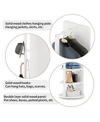 Rainsken 360° Rotating Full Length Mirror, Solid Wood Freestanding Coat Rack with Storage Hanger