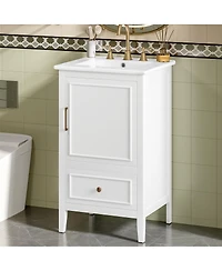 Sillysis 20" Freestanding Bathroom Vanity with Sink, Solid Wood Mdf Cabinet, Semilune Ceramic Drawer Shelf for Small