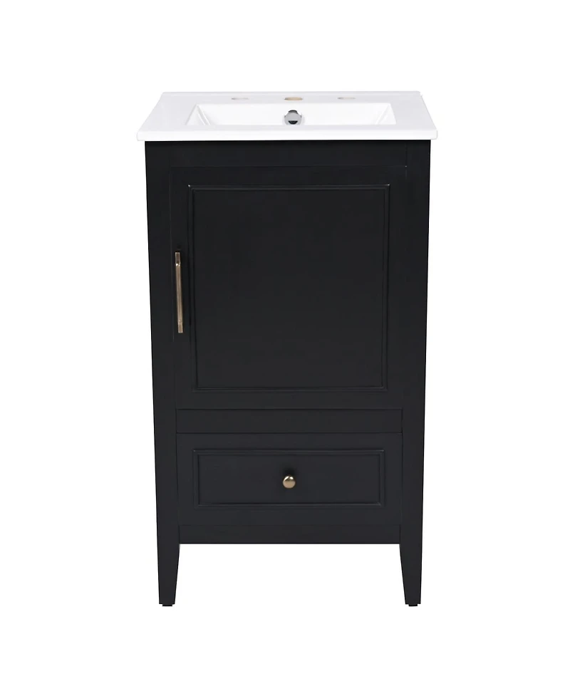 Sillysis 20" Freestanding Bathroom Vanity with Sink, Solid Wood Mdf Cabinet, Semilune Ceramic Drawer Shelf for Small