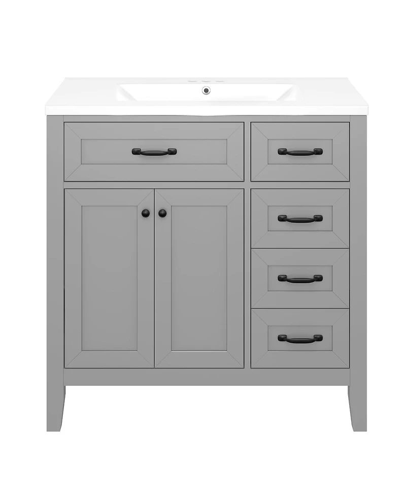 Sillysis 36" Bathroom Vanity with Ceramic Sink, Solid Wood Frame, Storage Cabinet & Drawers for Modern Home