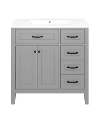 Sillysis 36" Bathroom Vanity with Ceramic Sink, Solid Wood Frame, Storage Cabinet & Drawers for Modern Home