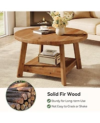 Tribesigns Solid Wood Round Coffee Table for Living Room, 31.5” Farmhouse Wooden 2-Tier Circle Center Cocktail Accent Table