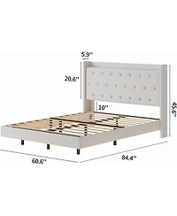 gaomon Wood Storage & Led Light Floating Bed Frame with Velvet Upholstered Wingback Headboard