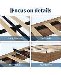 gaomon Full Wood Platform Bed Frame- Fluted Design Low Profile Noise-Free Easy Assembly No Box Spring Needed