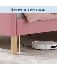 gaomon Upholstered Princess Platform Bed Frame with Rgb Led Lights, Adjustable Velvet Headboard, Wooden Slat Support