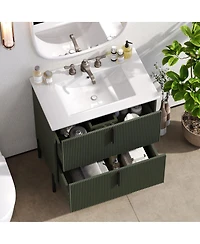 Sillysis 30" Bathroom Vanity with Sink, Modern Fluted Mdf Cabinet, Full-Extension Soft Close Drawers for Small Spaces