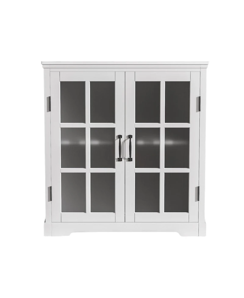 Sillysis 30'' Bathroom Vanity with Ceramic Sink, Tempered Glass Doors, Large Storage & Rubber Wood Frame for Modern Bathrooms