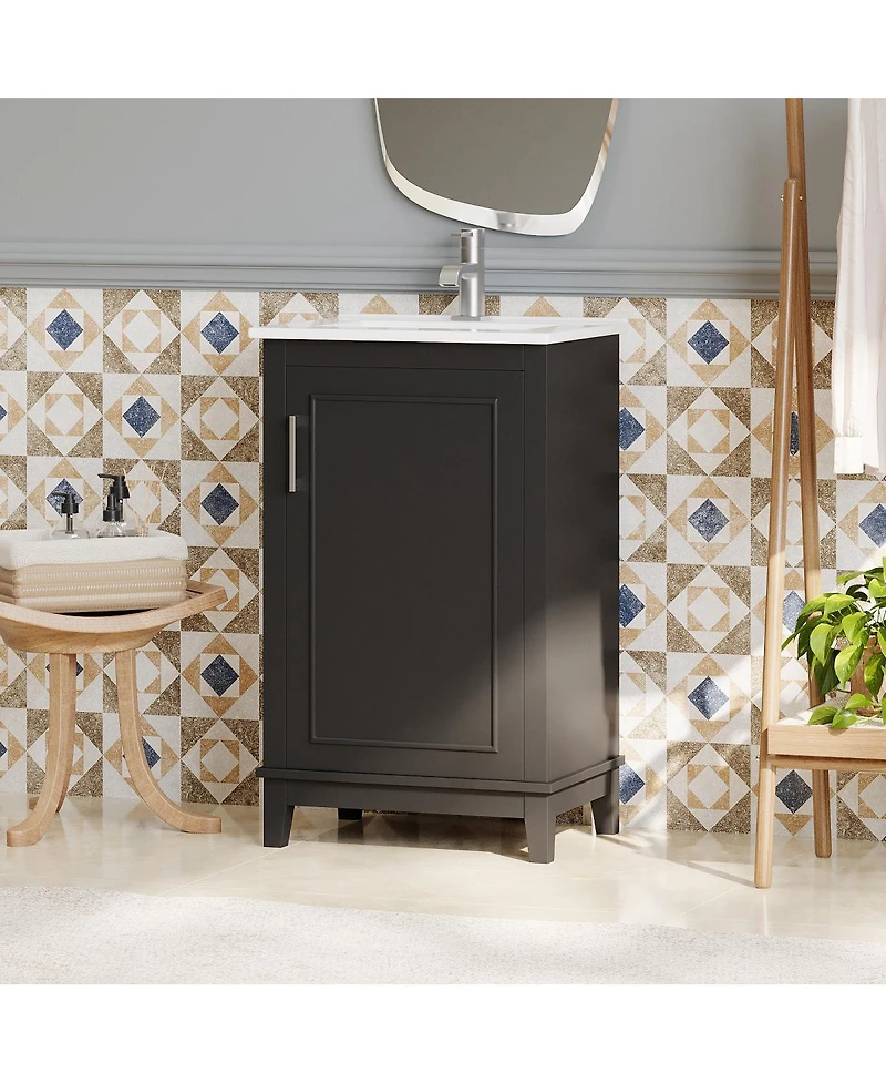Sillysis Small Bathroom Vanity Cabinet with Ceramic Sink, Soft Close Door & Ample Storage for Compact Spaces