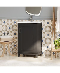 Sillysis Small Bathroom Vanity Cabinet with Ceramic Sink, Soft Close Door & Ample Storage for Compact Spaces
