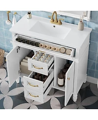 Sillysis 36" Bathroom Vanity with Ceramic Sink, Flip-Out Drawer, Soft Close Doors & Storage Drawers for Modern Bathrooms