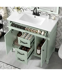 Sillysis 36" Bathroom Vanity with Ceramic Sink, Flip-Out Drawer, Soft Close Doors & Storage Drawers for Modern Bathrooms