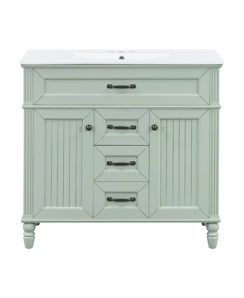 Sillysis 36" Bathroom Vanity with Ceramic Sink, Flip-Out Drawer, Soft Close Doors & Storage Drawers for Modern Bathrooms
