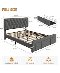 gaomon Upholstered Platform Bed Frame with Storage Drawers, Mattress Foundation Solid Wooden Slats Support