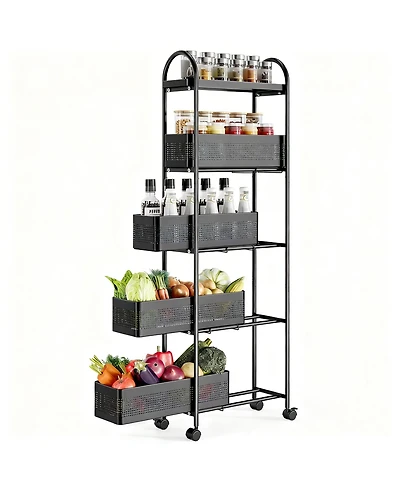 Yigii Slim Storage Cart with Pull-Out Baskets for Narrow Spaces - Kitchen, Bathroom, Laundry