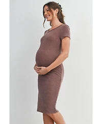 Hello Miz Women's Maternity Bodycon Ribbed Knit Short Sleeve Midi Dress