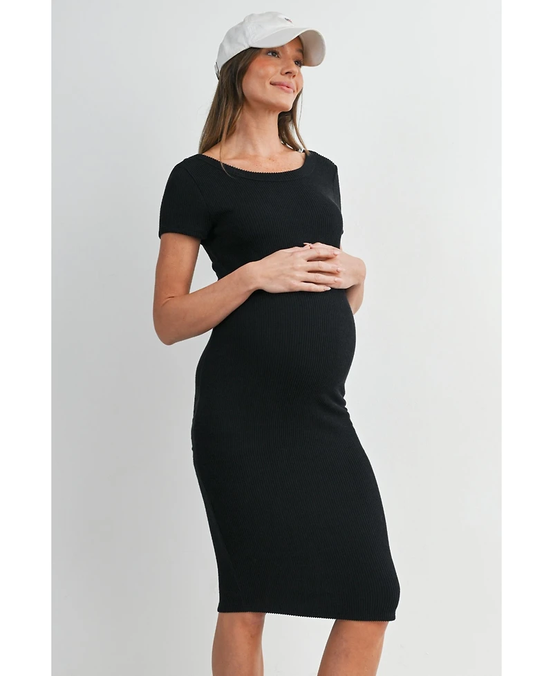 Hello Miz Maternity Bodycon Ribbed Knit Short Sleeve Midi Dress