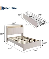 gaomon Bed Frame with Storage Headboard, Upholstered Platform Beds Drawers, Charging Station, Noise-Free