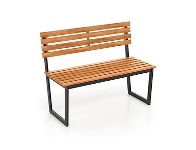 Slickblue Acacia Wood Outdoor Bench Loveseat with Backrest and Metal Frame