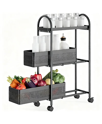 Yigii Slim Storage Cart with Pull-Out Baskets for Narrow Spaces - Kitchen, Bathroom, Laundry