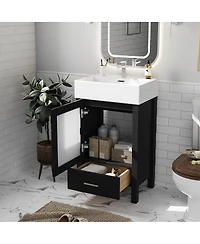 Sillysis Bathroom Vanity with Ceramic Sink, Glass Door, Drawer & Soft Close for Small Bathrooms