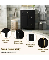 Sillysis Bathroom Vanity with Ceramic Sink, Soft Close Door & Drawers, Double Storage Racks for Small