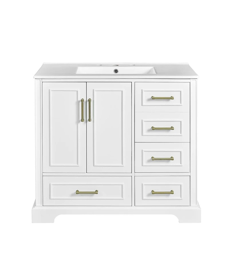 Sillysis Traditional Bathroom Vanity with Ceramic Sink, Soft Close Doors & 4 Drawers, Ample Storage Cabinet for Main Bathrooms