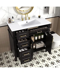 Sillysis Bathroom Vanity with Sink, Modern Cabinet 4 Soft-Close Drawers & Adjustable Shelf, Ample Storage