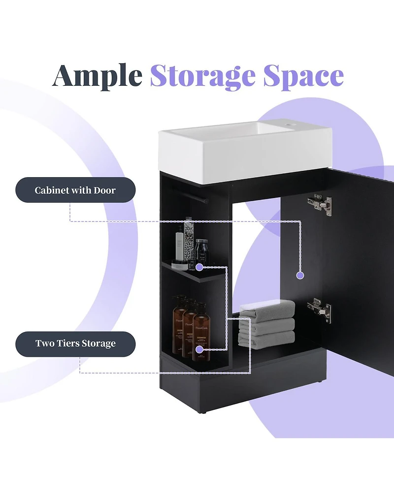 Sillysis Bathroom Vanity with Sink, Mdf Storage Cabinet, Two-Tier Shelf & Left or Right Orientation for Small Bathrooms