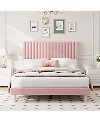 gaomon Bed Frame with Adjustable Headboard, Velvet Upholstered Platform Bed Frame Full Size, Strong Wooden Slats, No Box Spring Needed, Easy Assembly