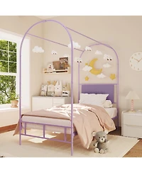 gaomon Canopy Bed Frame Upholstered Headboard Arched Metal Under-Bed Storage Decorative Platform No Box Spring.