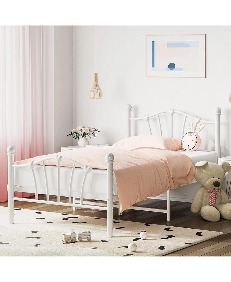gaomon Metal Frame Platform Bed Iron-Art Heart Headboard Under Storage Footboard 600 Lbs Easy Assembly No Box