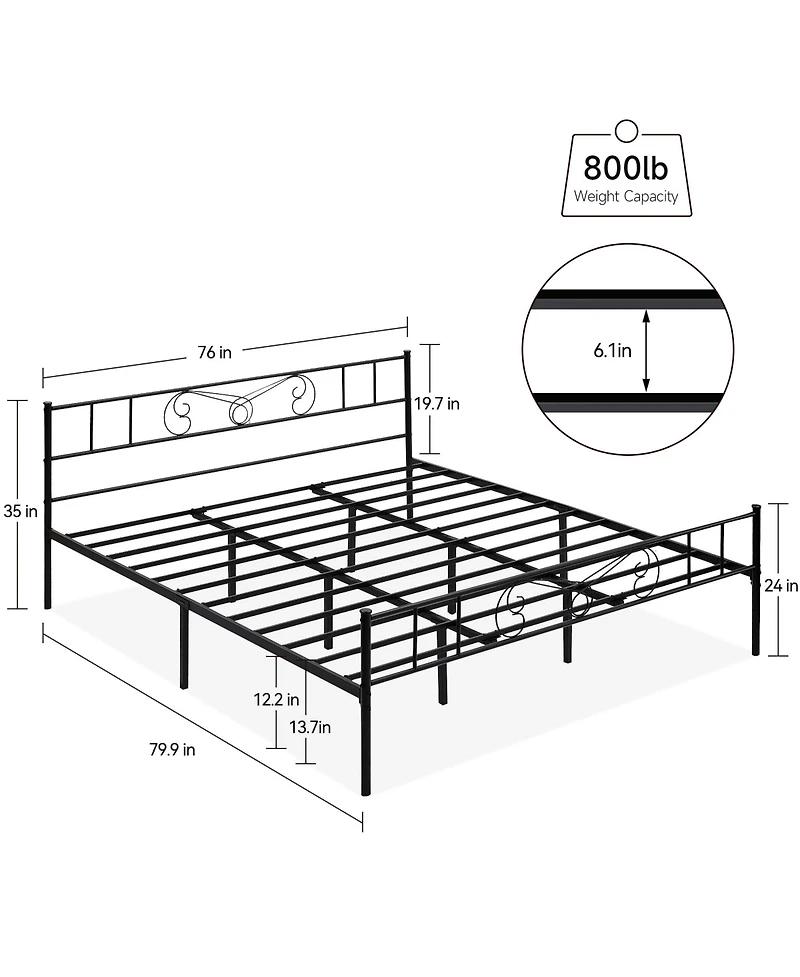 gaomon Metal Platform Bed- Minimalist Curved Iron Design Heavy Duty Steel Slats No Box Spring Needed