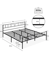 gaomon Metal Platform Bed- Minimalist Curved Iron Design Heavy Duty Steel Slats No Box Spring Needed