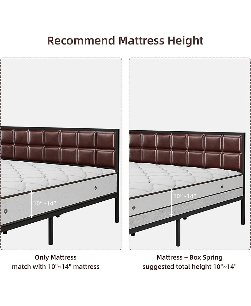 gaomon Metal Platform Bed Frame Faux Leather Headboard Strong Slats Support Underbed Storage No Box Spring Apartment Friendly