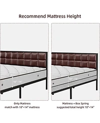gaomon Metal Platform Bed Frame Faux Leather Headboard Strong Slats Support Underbed Storage No Box Spring Apartment Friendly