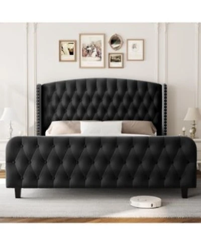 Gaomon Bed Frame With Deep Button Tufted Wingback Headboard Footboard Velvet Upholstered Platform Bed Frame No Box Spring Needed
