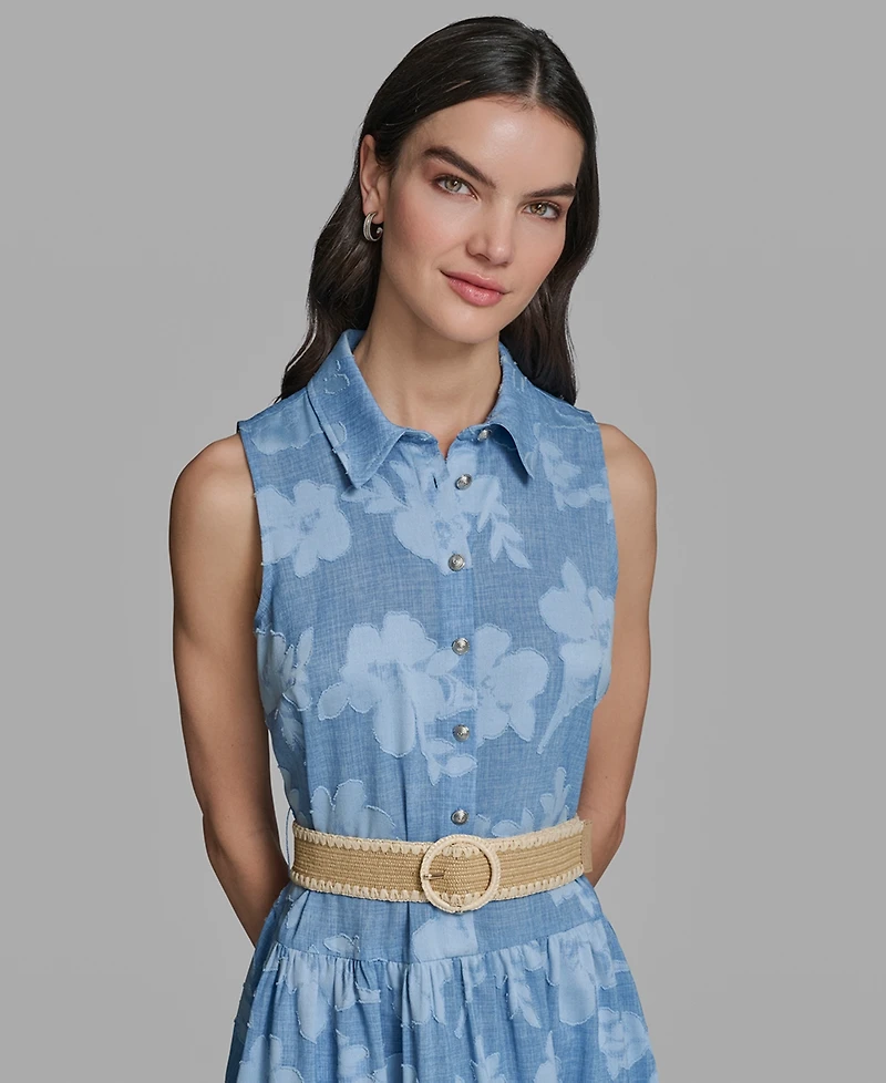 Karl Lagerfeld Paris Petite Collared Neck Burnout Midi Dress