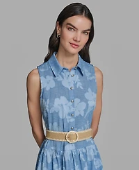 Karl Lagerfeld Paris Petite Collared Neck Burnout Midi Dress