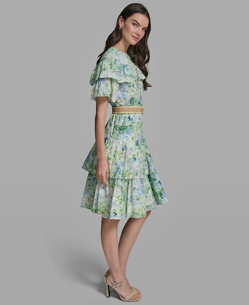 Karl Lagerfeld Paris Petite Crew Neck Tiered Midi Dress