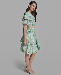 Karl Lagerfeld Paris Petite Crew Neck Tiered Midi Dress