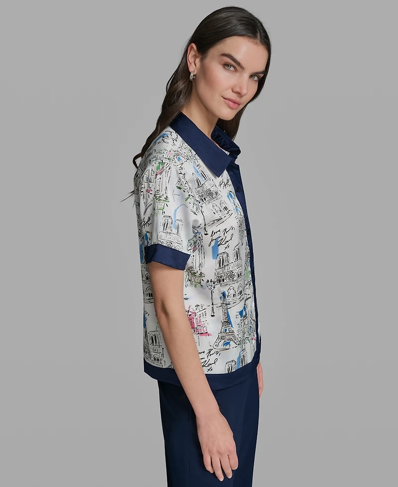 Karl Lagerfeld Paris Petite Short-Sleeve Collared Shirt