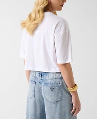 Guess Women's Rhinestone Embellished Crewneck Cropped T-Shirt