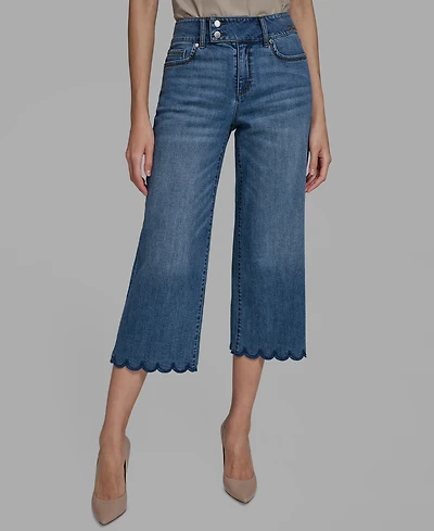 Karl Lagerfeld Paris Petite Scalloped Button Mid-Rise Jeans