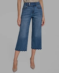 Karl Lagerfeld Paris Petite Scalloped Button Mid-Rise Jeans