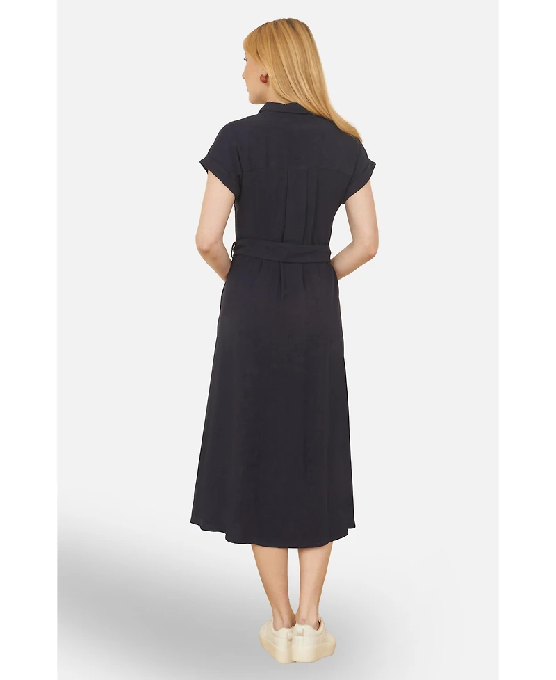 Yumi Women's Linen Look Midi Shirt Dress
