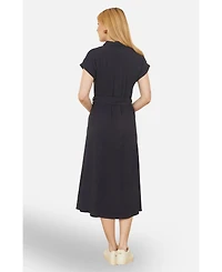 Yumi Women's Linen Look Midi Shirt Dress