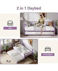 gaomon Daybed with Trundle, Metal Twin Trundle Bed with Charging Station & Led Lights, Sofa Beds Frame with Pull Out Bed for Living Room, Guest Room.