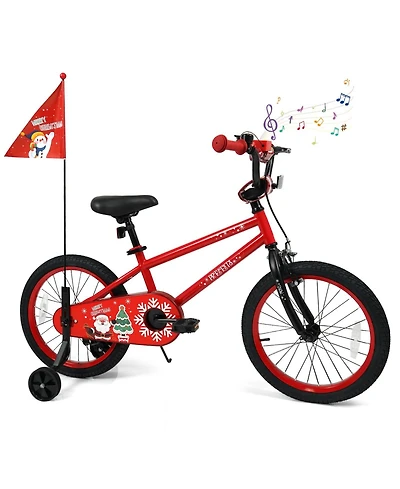 Mecale 18 Inch Kids Bike Adjustable with Christmas Music & Flag for Aged 4-8 Years Old