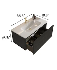 Sillysis 36'' Floating Bathroom Vanity with Integrated Ceramic Sink, Modern Wall Mounted Bathroom Vanity without Faucet, Pre-assembled